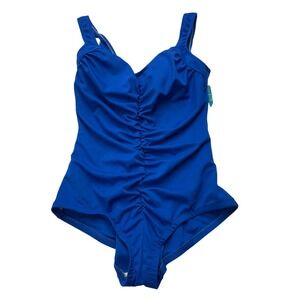 Maxine of Hollywood Swimsuit 18W Royal Blue Spa Suit Ruched Shirred One Piece